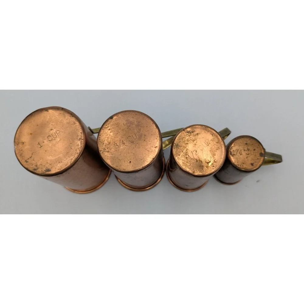 Vintage Copper Measuring Cups with Handles Set of 4 Rustic Farmhouse Kitchen